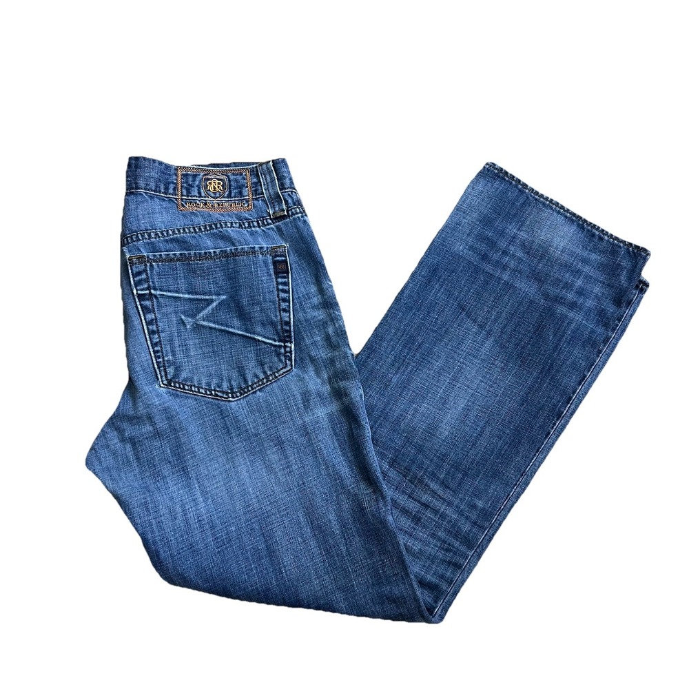 Rock & Republic Neil Jeans Denim 34X32  Straight Whiskering Faded 100% Cotton‎